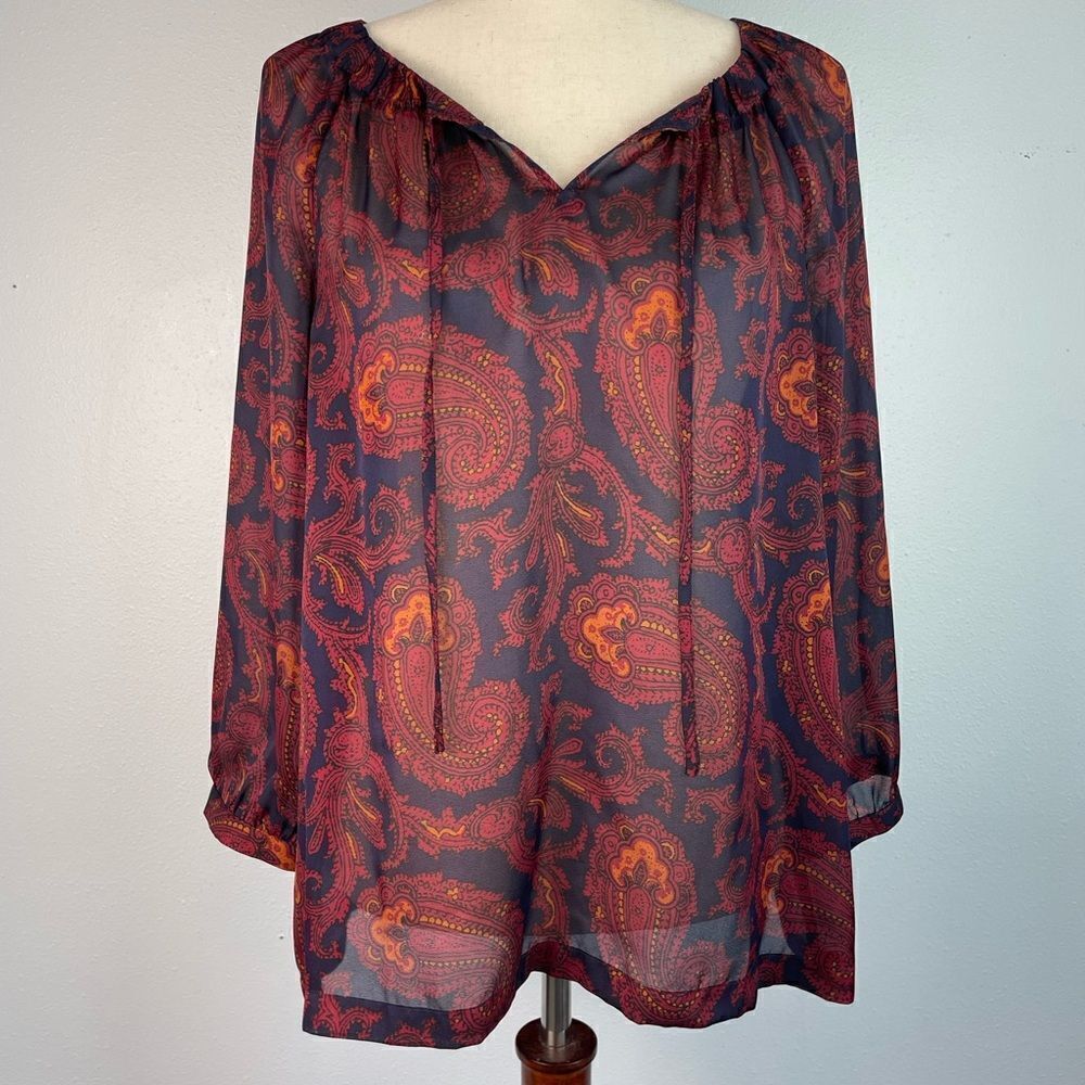 LOFT Sheer V-Neck Tunic Top Size Large Petite EUC